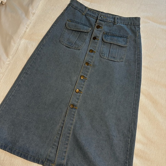 Denim Midi Skirt with Button Front - Picture 4 of 5